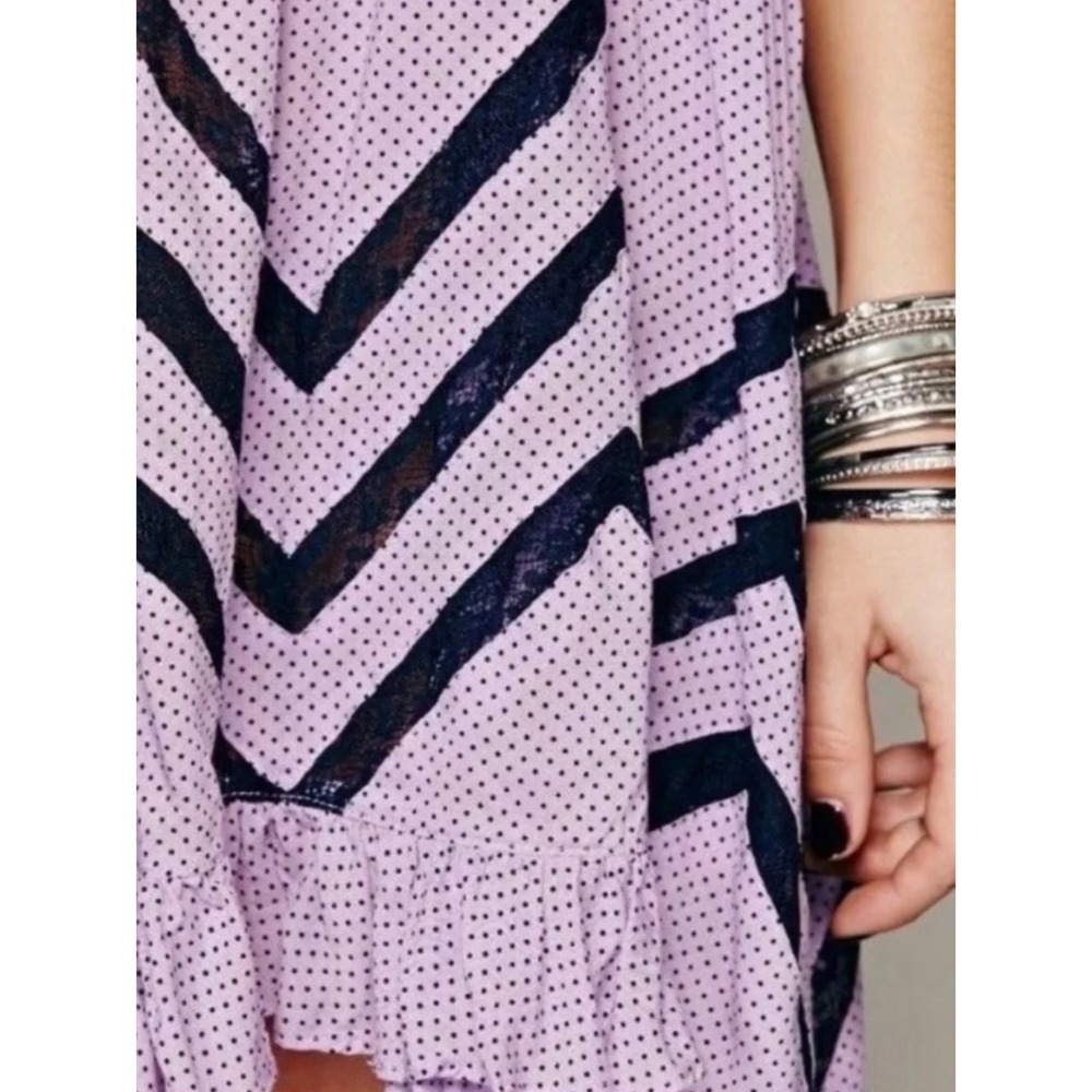Intimately Free People Voile & Lace Trapeze Dress M Purple Polka Dot Boho Fairy - Picture 2 of 9